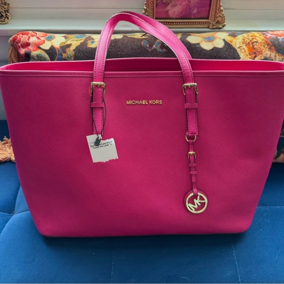 Michael Kors Handbags - Michael Kors Hot Pink Saffiano Tote with Gold Hardware